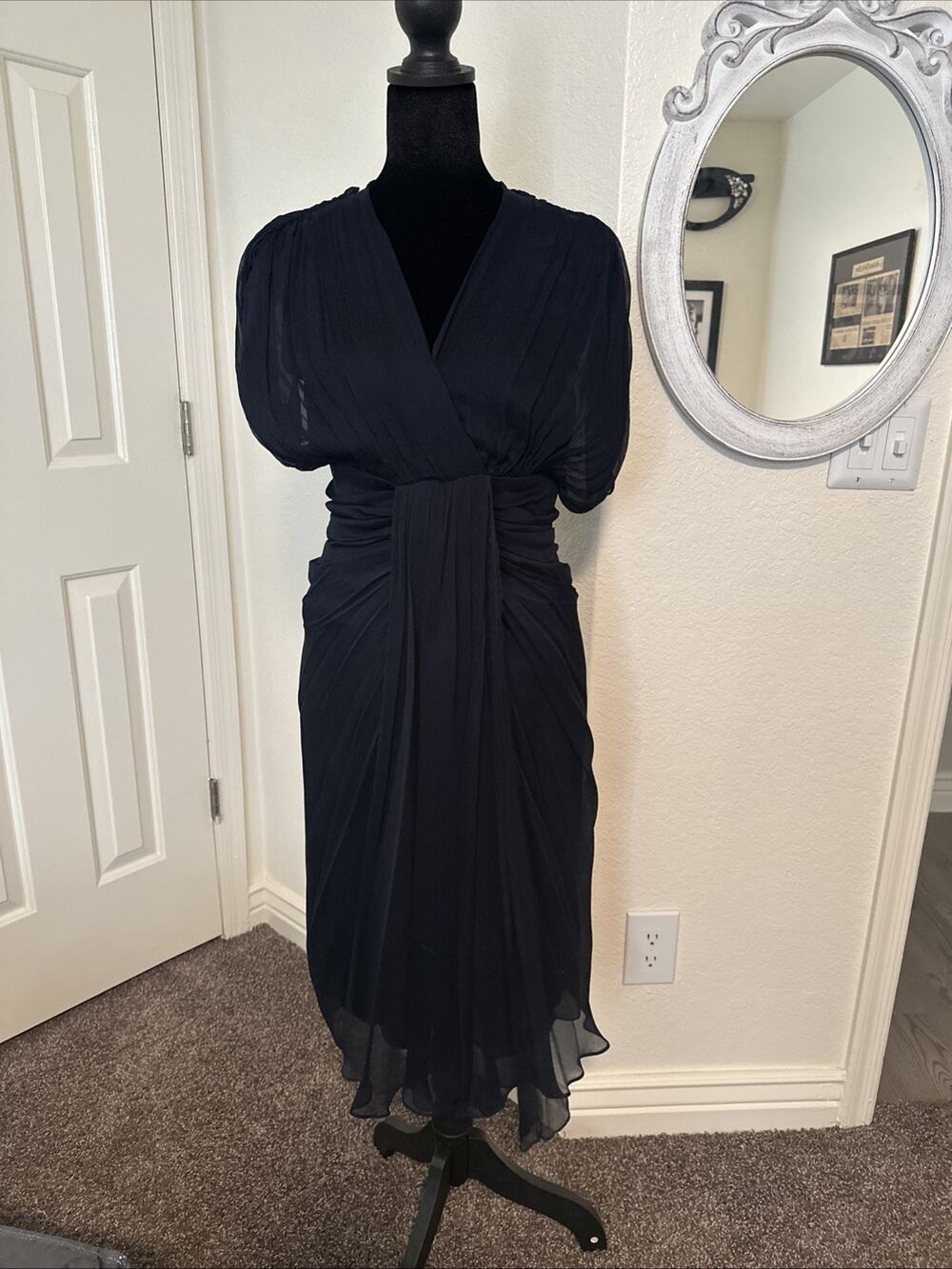 DVF Diane von Furstenberg Silk Dress Navy Size Small Open Back